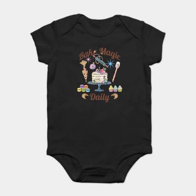 Bake Magic Daily, fun baking magical design Baby Bodysuit by Luxinda